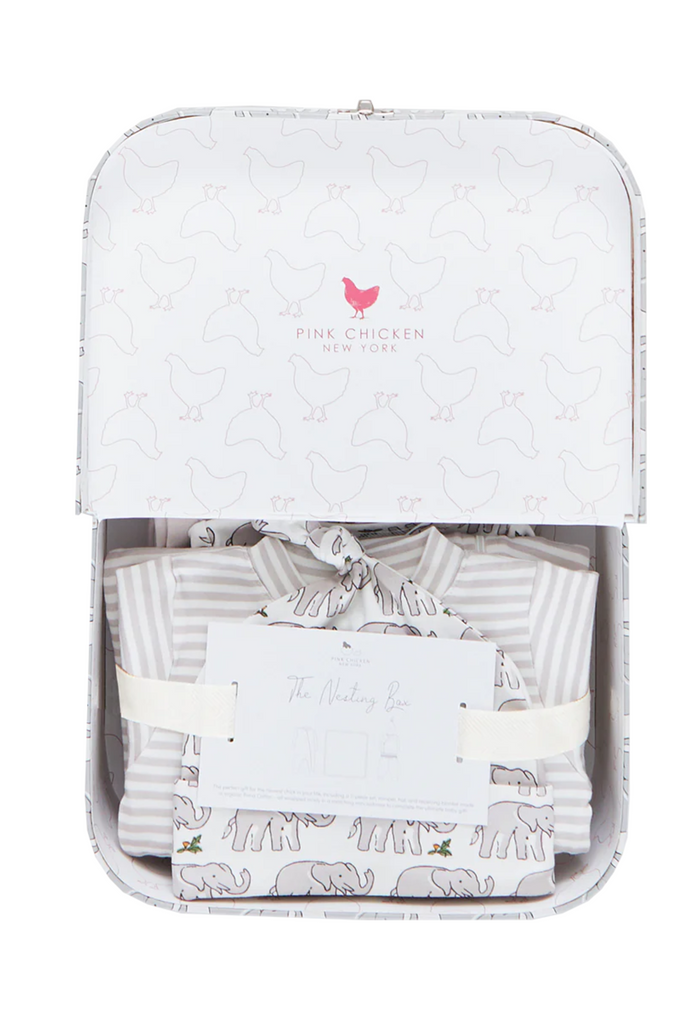 Pink Chicken - Gray Elephant Layette Set in a Nesting Box