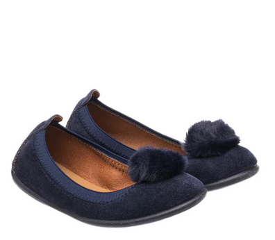 Suede Pom Pom Ballerina Navy