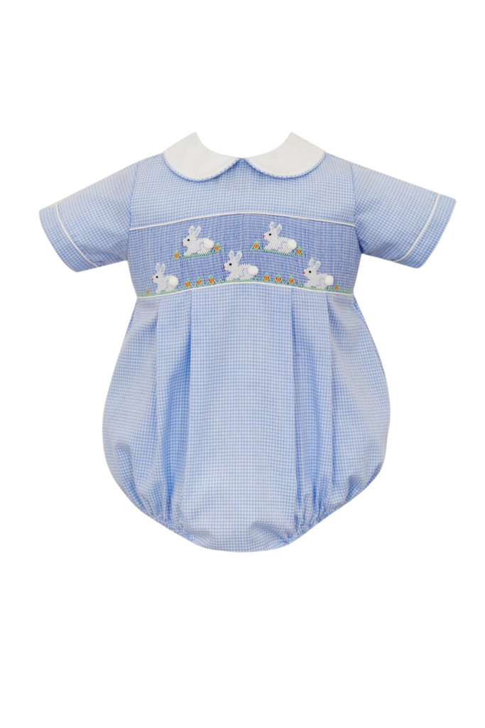 White Bunnies Boy's Bubble - Blue Gingham