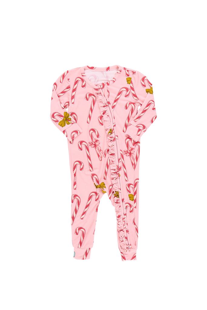 Pink Chicken - Pink Candy Cane Lane Bamboo Ruffle Romper