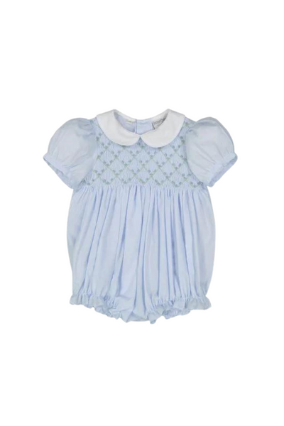 Light Blue Diamond Smocked Rosebud Bubble