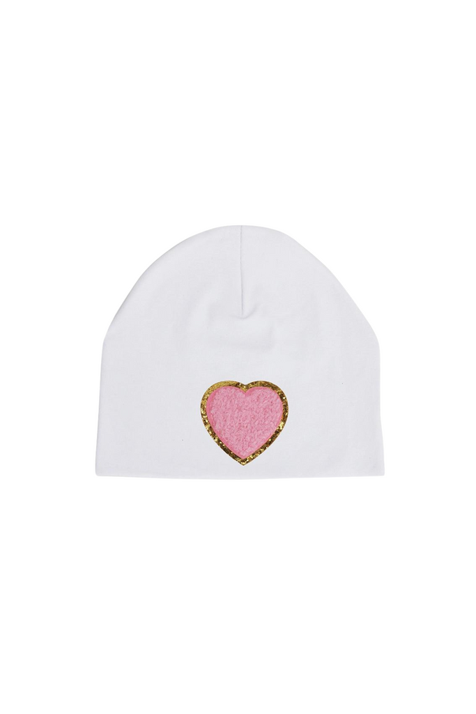 Pink Heart Baby Hat - White