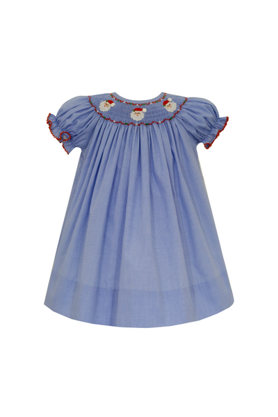 Petit Bebe - Santa Face Blue Micro Check Bishop Dress