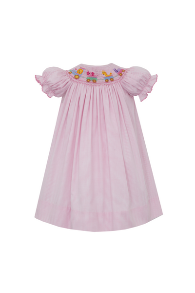 Anavini - Animal Train Pink Gingham Bishop Dress