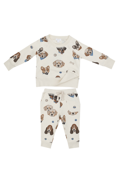 Angel Dear - Vintage Puppy Faces Raglan Sweatshirt & Jogger Set