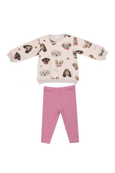 Angel Dear - Pretty Puppy Faces Puffy Sweatshirt & Jogger Set