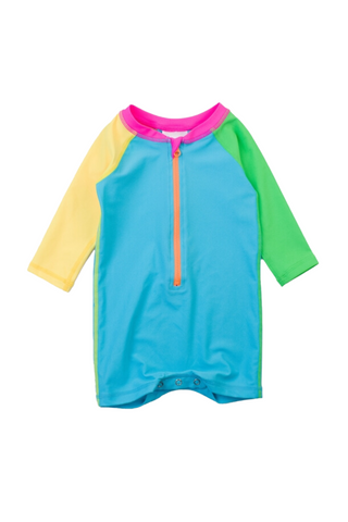 Ruffle Butts - Neon Color Block Long Sleeve Rash Guard