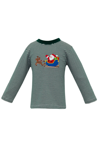 Claire & Charlie - Green Stripe Santa Sleigh T-Shirt