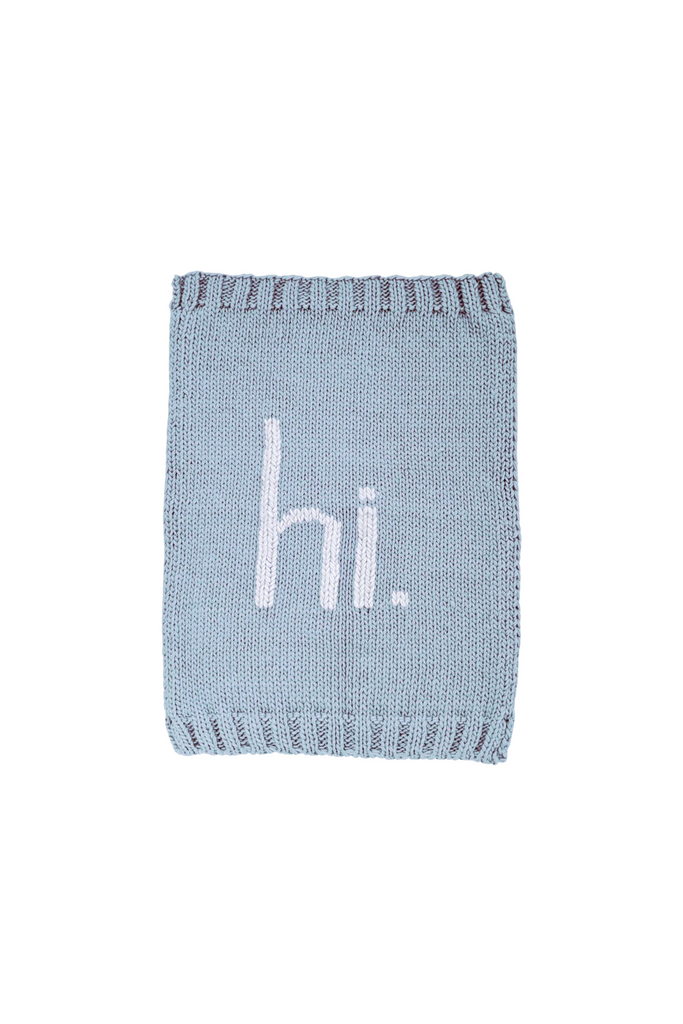 Huggalugs - Light Blue "Hi" Hand Knit Blanket