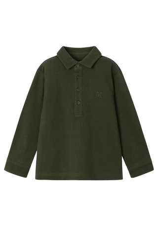 Pique Long Sleeve Polo - Green Moss