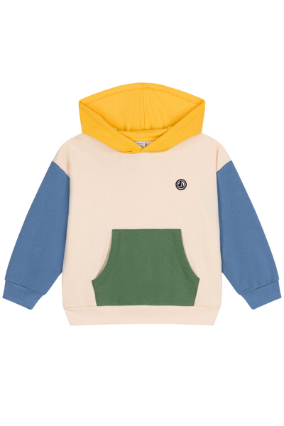 Petit Bateau - Cream Color Block Hooded Sweatshirt