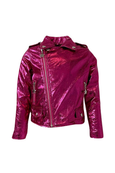 Lola And The Boys - Dark Pink Metallic Moto Jacket