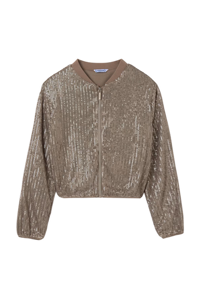 Mocha Sequin Bomber Jacket