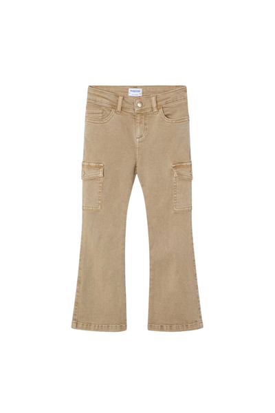 Beige Flared Cargo Pants