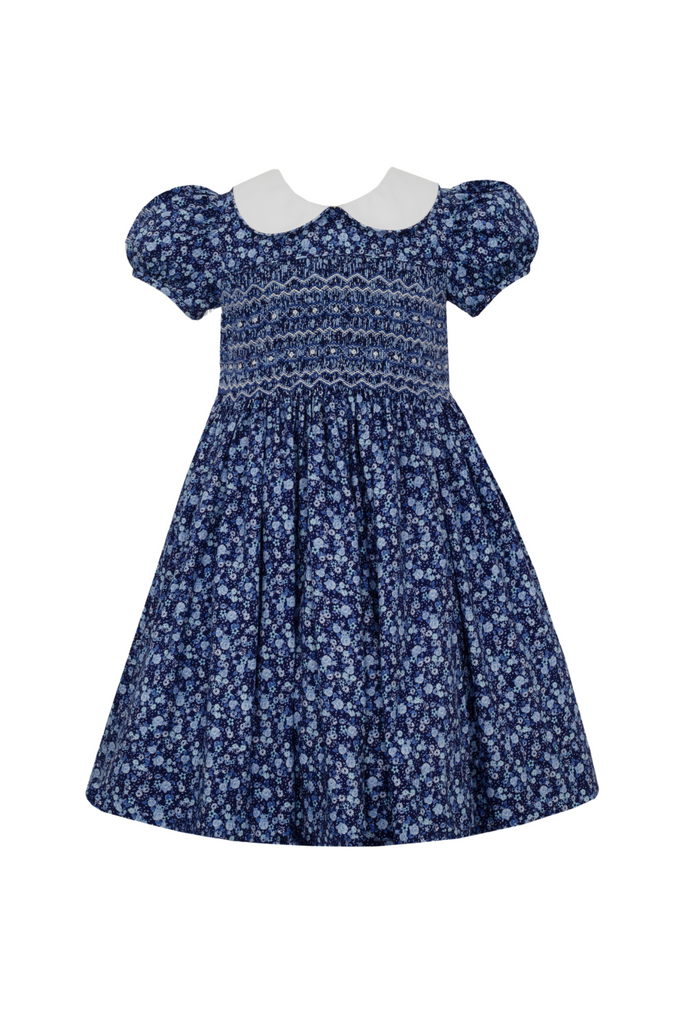 Anavini - Royal/Navy Blue Liberty Floral Dress