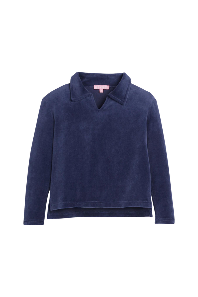 Little English - Navy Velour Polo Pullover