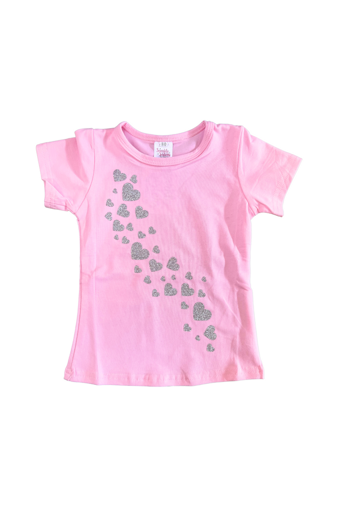 Falling Hearts Flat Sleeve Tee - Pink