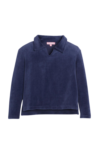 Little English - Navy Velour Polo Pullover