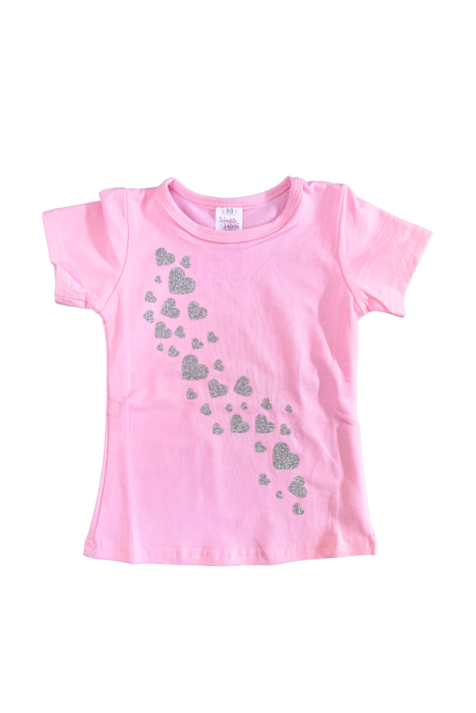 Falling Hearts Flat Sleeve Tee - Pink