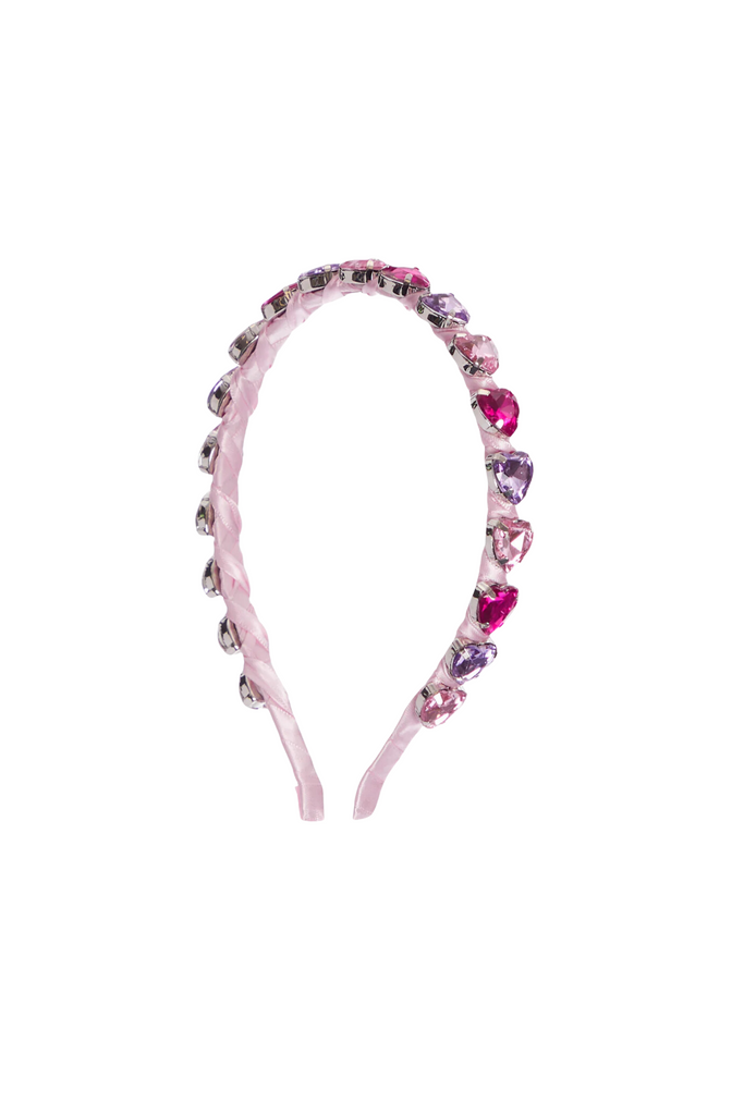 Pink Purple Thin Heart Jeweled Headband