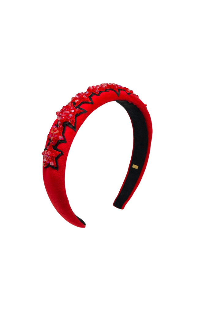 Padded Beaded Star Headband - Red