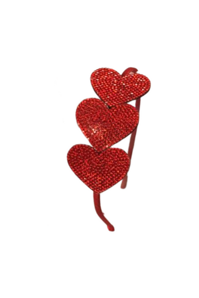 Crystallized 3 Heart Thin Headband - Red