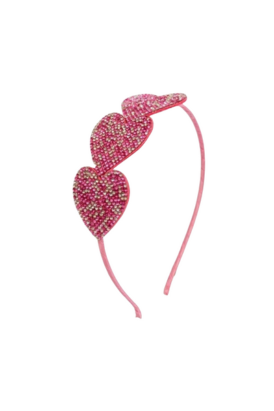 Crystallized 3 Heart Thin Headband - Multi Pink