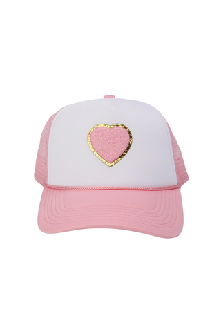 Pink Chenille Heart Trucker Hat