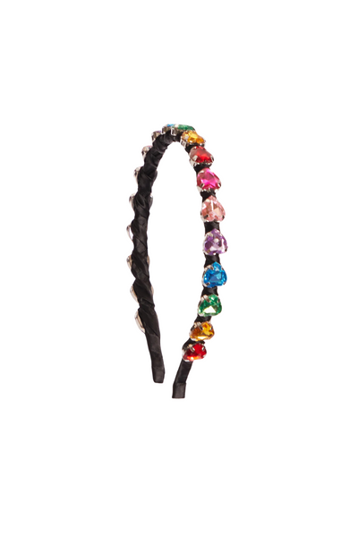 Black Rainbow Thin Heart Jeweled Headband