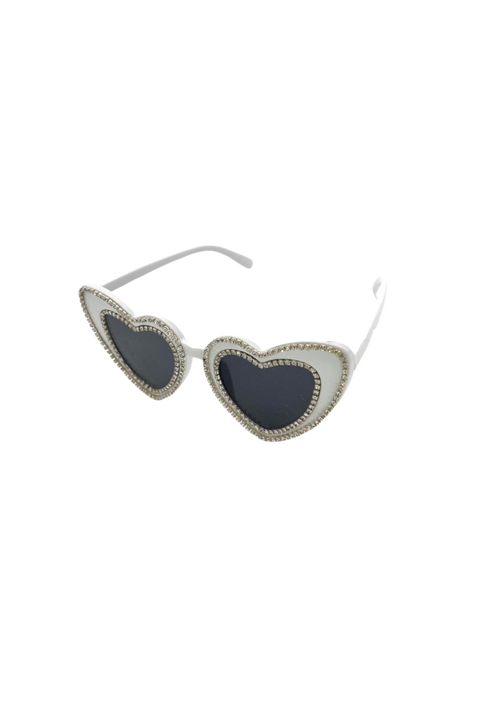 Crystal Heart Sunglasses - White