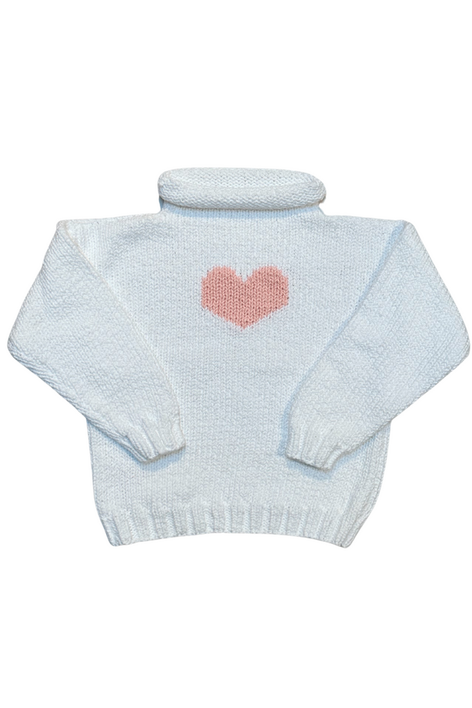 Pink Heart Motif Sweater - White